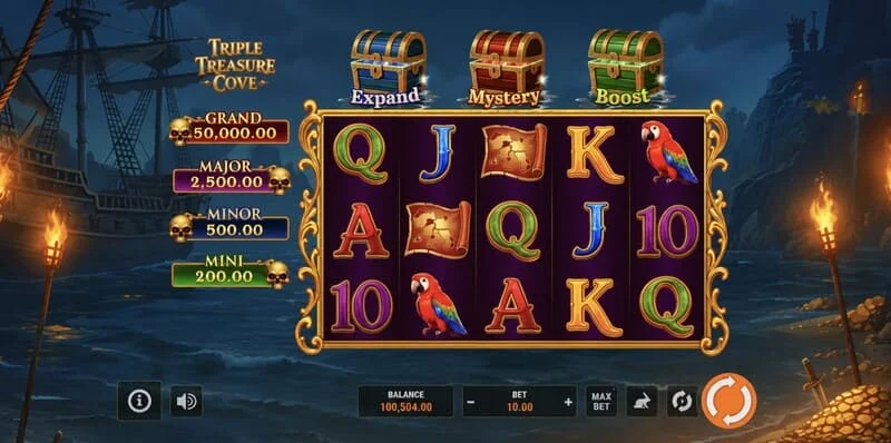 Triple Treasure Cove - rodada de bônus Hold and Win com moedas